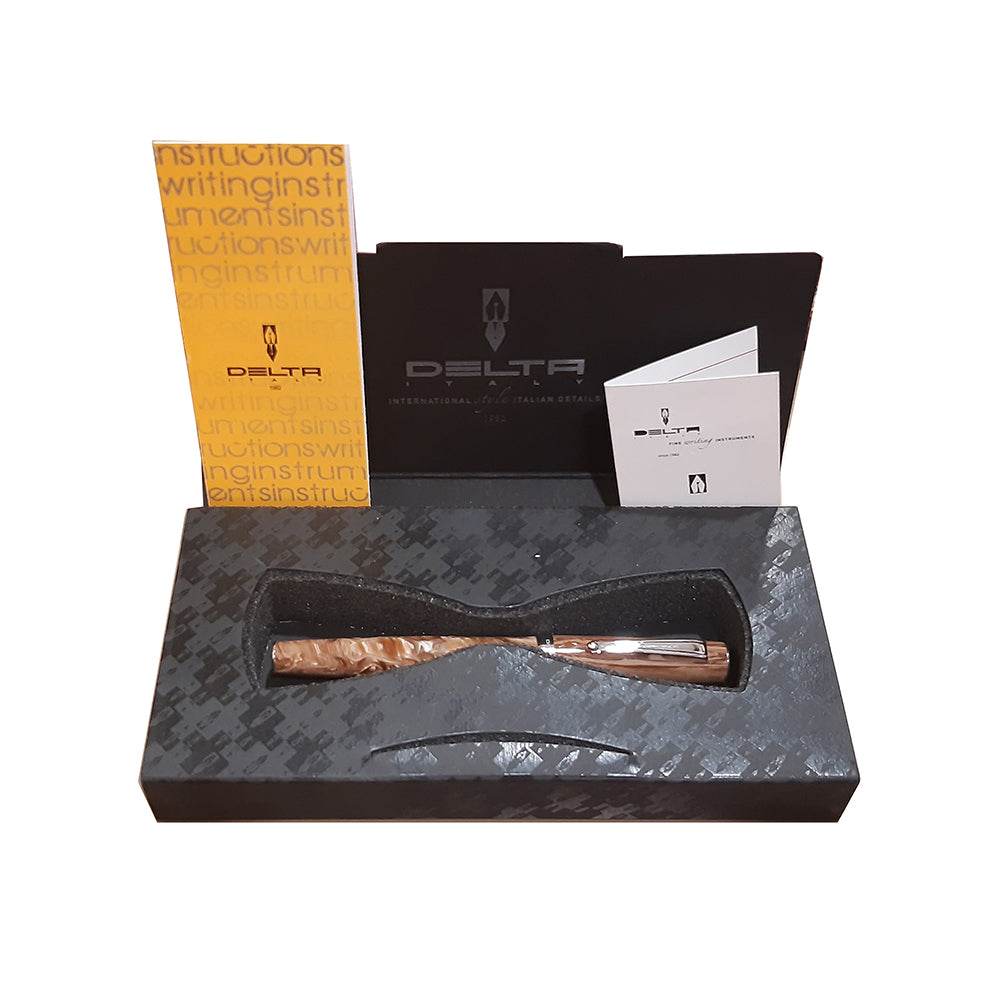 Delta Intesa Marbled Brown with Rhodium Trim Fountain Pen – Medium Nib