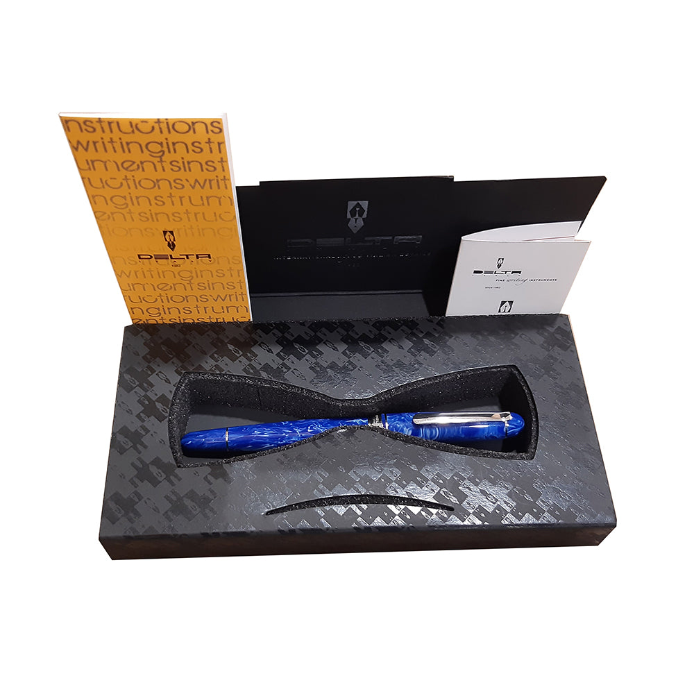 Delta Virtuosa Sea Blue Resin with Precious Rhodium Trim Fountain Pen - Broad Nib
