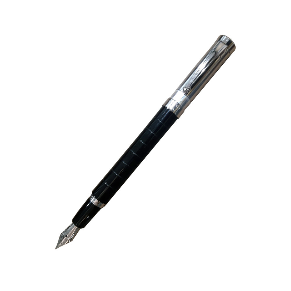 Delta Prestige Doue Black-Sliver Resin with Sterling Silver Cap Fountain Pen – Broad Nib