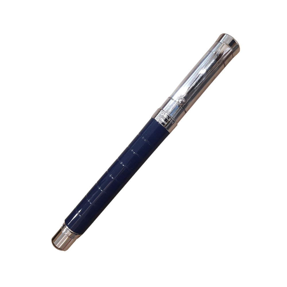 Delta Prestige Doue Blue-Sliver Resin with Sterling Silver Cap Fountain Pen – Broad Nib