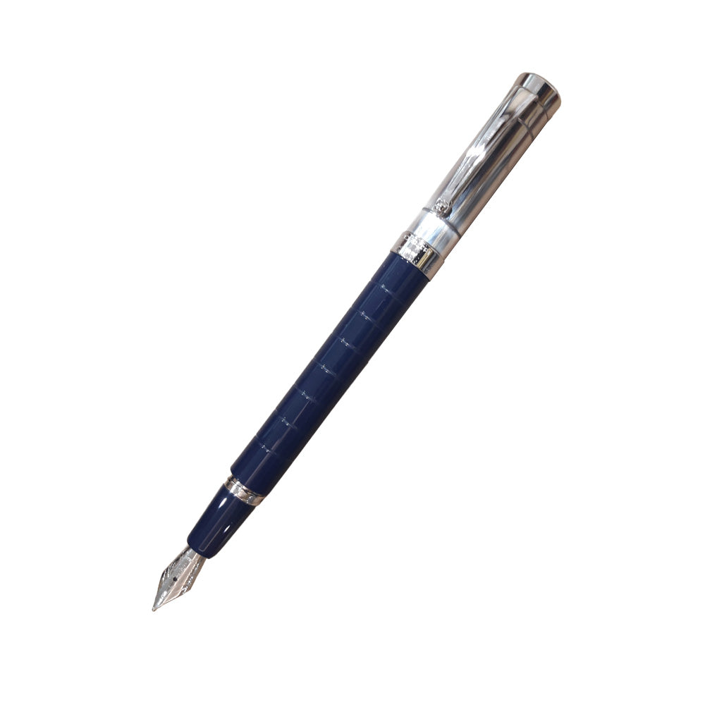 Delta Prestige Doue Blue-Sliver Resin with Sterling Silver Cap Fountain Pen – Broad Nib