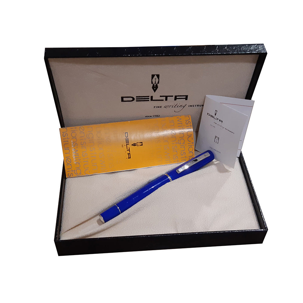 Delta Oblo Blue Resin with Rhodium Trim Fountain Pen – Broad Nib