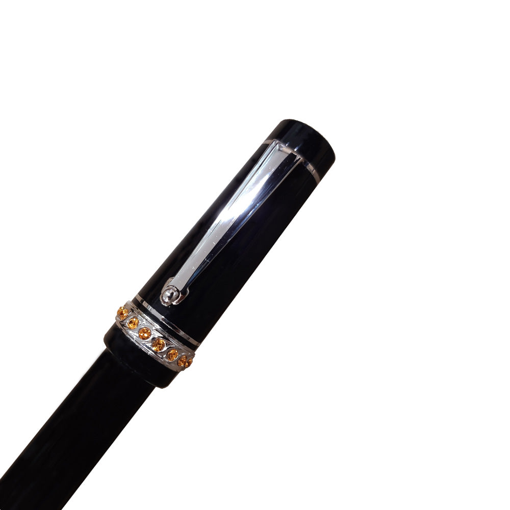 Delta Stones Black Resin and Ring with Swarovski Stones Fountain Pen - Medium Nib