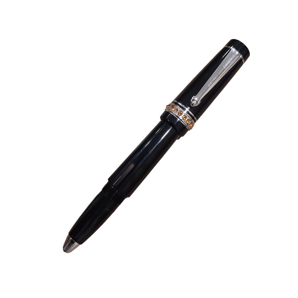 Delta Stones Black Resin and Ring with Swarovski Stones Rollerball Pen