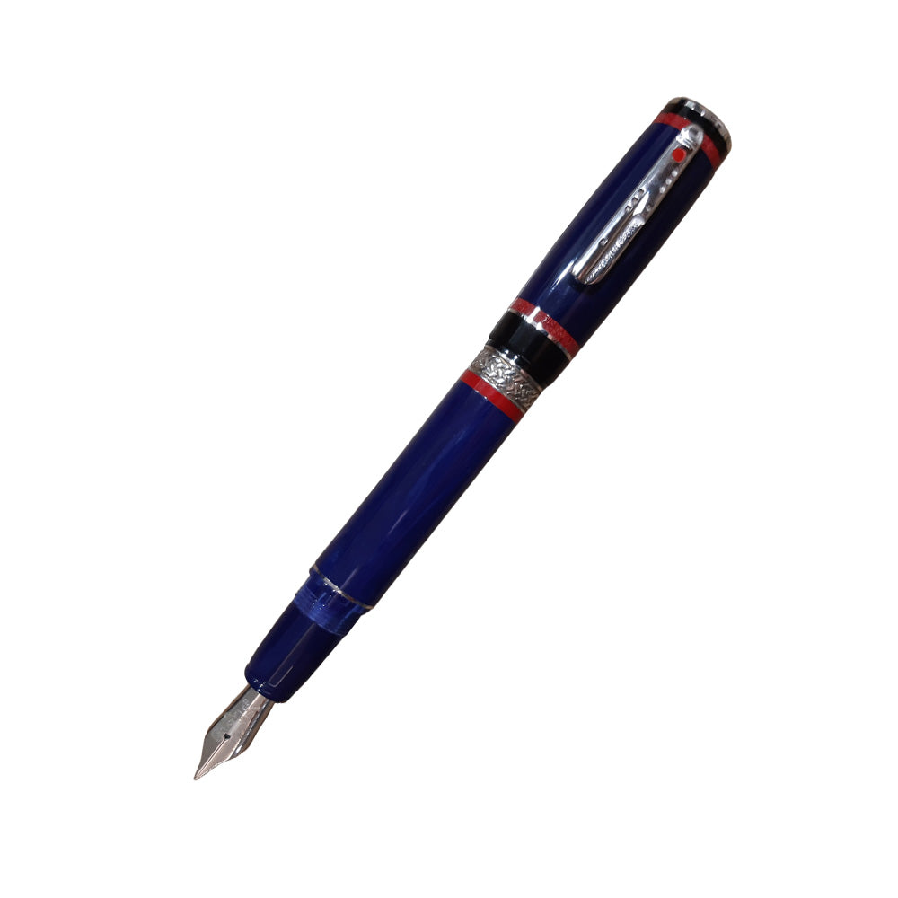 Delta Maya Blue-Red Resin Silver Trim Limited Edition Fountain Pen – 18kt Gold Medium Nib