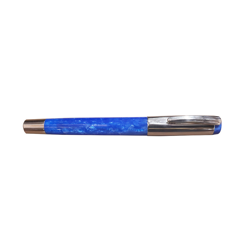 Delta Mask Blue Resin with Polished Chrome Cap Rollerball Pen