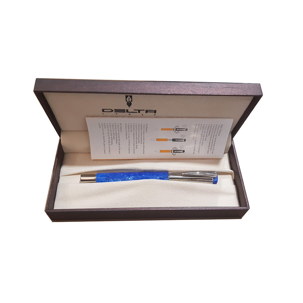 Delta Mask Blue Resin with Polished Chrome Cap Rollerball Pen