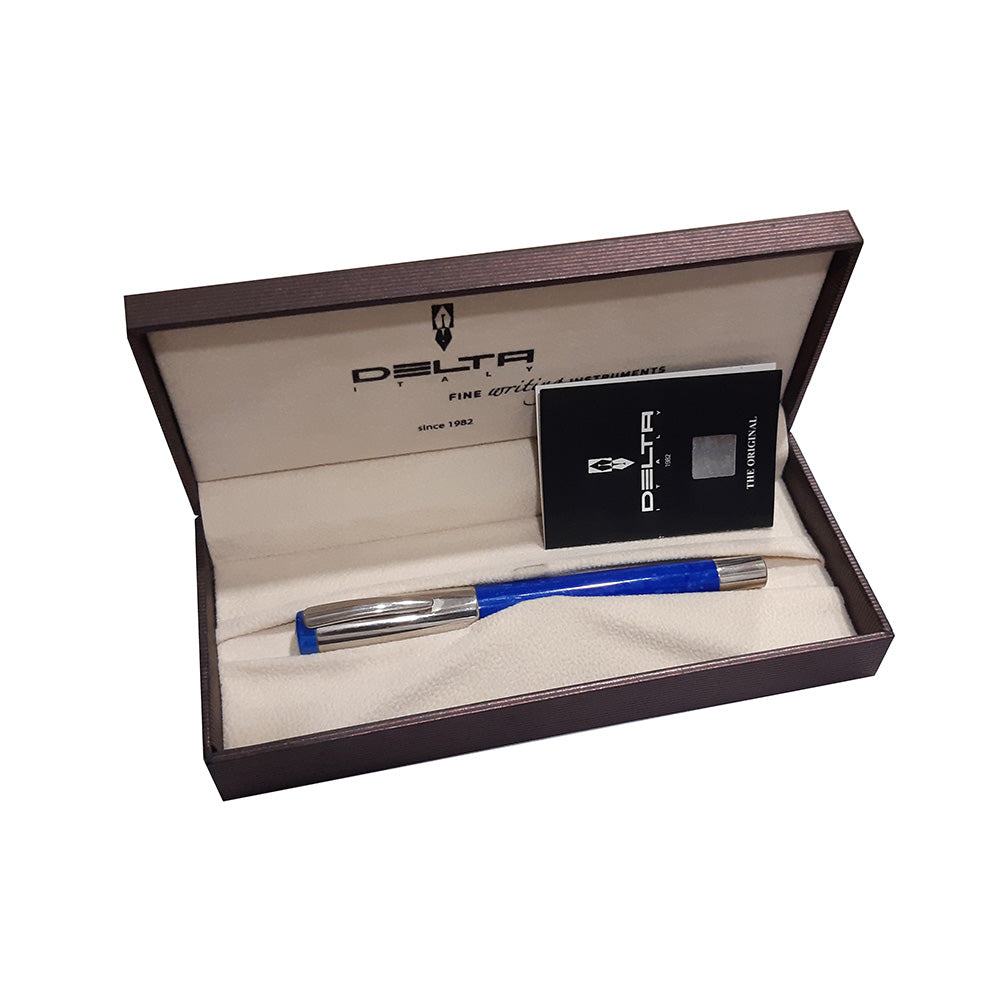 Delta Mask Light Blue Resin with Mirror Polished Trim Rollerball Pen