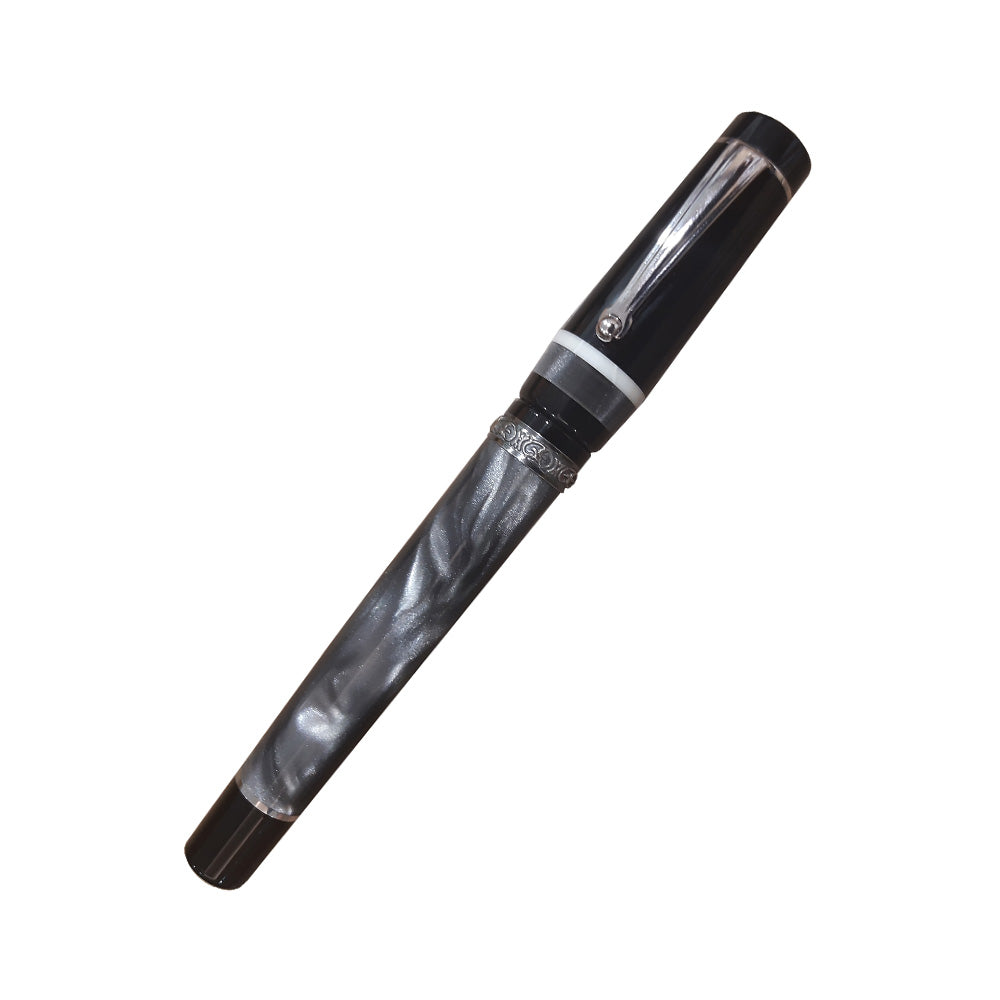 Delta Passion Grey Resin with Hand-Crafted Chrome Trim Fountain Pen - 14Kt Gold Medium Nib