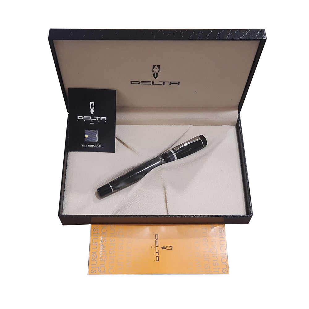 Delta Passion Grey Resin with Hand-Crafted Chrome Trim Fountain Pen - 14Kt Gold Medium Nib