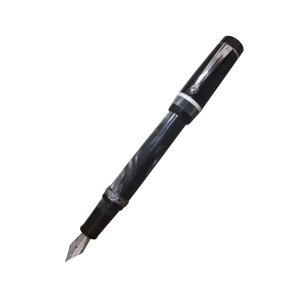 Delta Passion Grey Resin with Hand-Crafted Chrome Trim Fountain Pen - 14Kt Gold Medium Nib