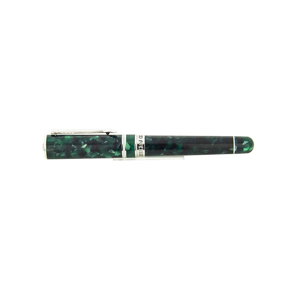 Delta Fusion Golf Marbled Green Resin with Rhodium Trim Fountain Pen - 18Kt Gold Nib