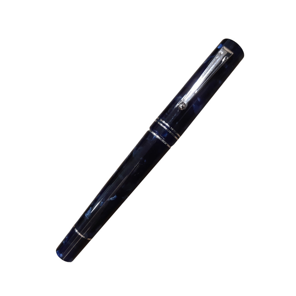 Delta The Journal Marbled Blue Resin with Rhodium Trim Fountain Pen – 18Kt Gold Fusion Broad Nib