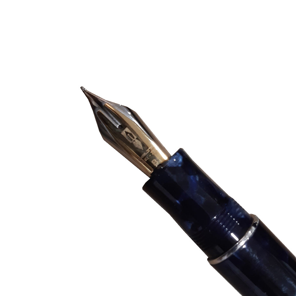 Delta The Journal Marbled Blue Resin with Rhodium Trim Fountain Pen – 18Kt Gold Fusion Broad Nib