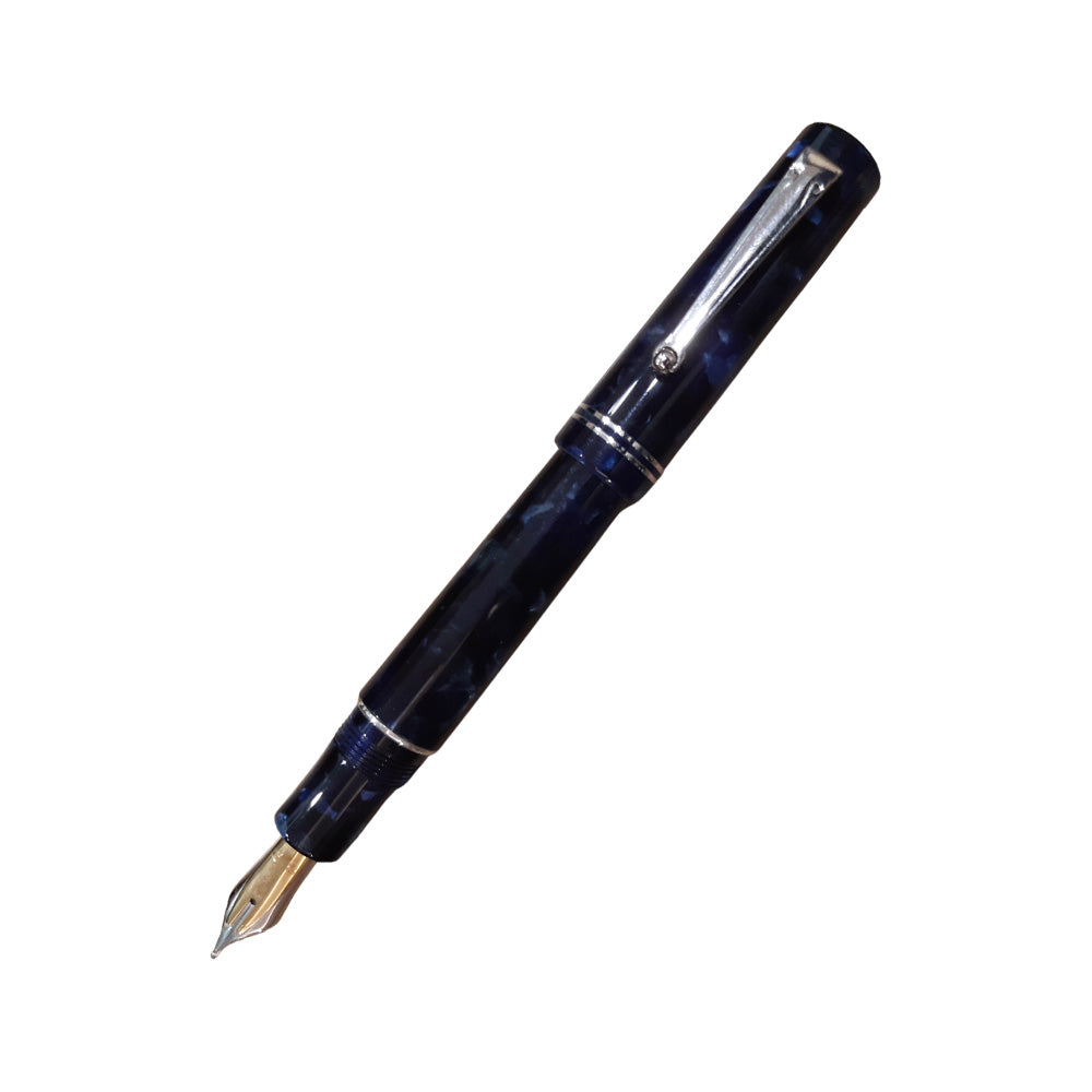 Delta The Journal Marbled Blue Resin with Rhodium Trim Fountain Pen – 18Kt Gold Fusion Broad Nib