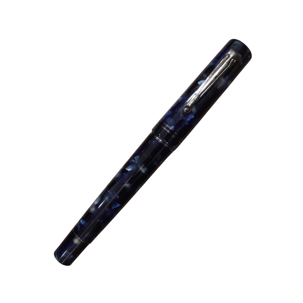 Delta The Journal Marbled Blue Resin with Gunmetal Trim Fountain Pen – 18Kt Gold Fusion Broad Nib