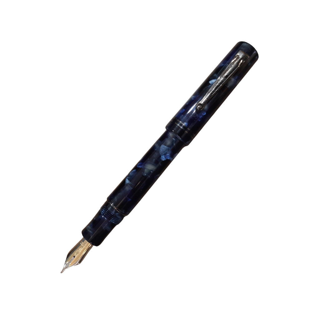 Delta The Journal Marbled Blue Resin with Gunmetal Trim Fountain Pen – 18Kt Gold Fusion Broad Nib