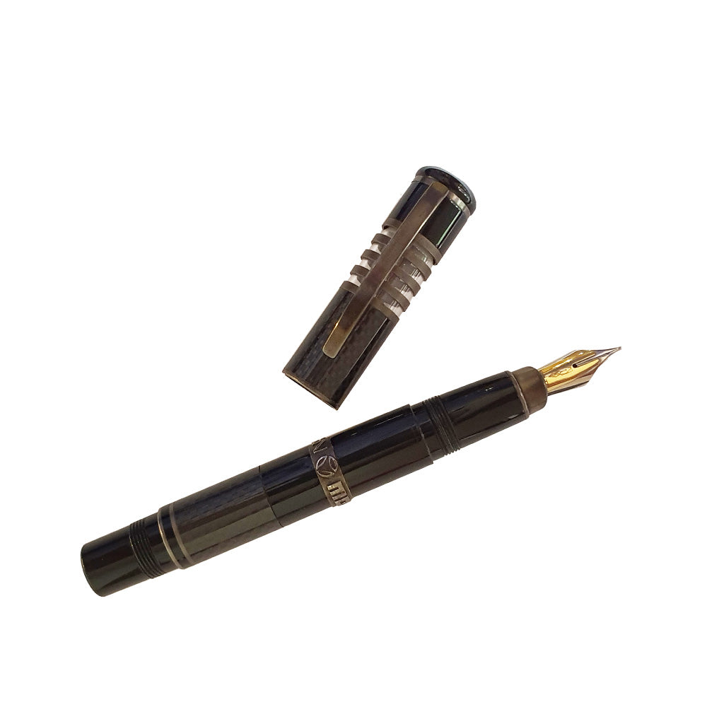 Delta Momo Design 30th Black Carbon Fiber with Rhodium Trim L.E. Fountain Pen - 14Kt Fusion Broad Nib