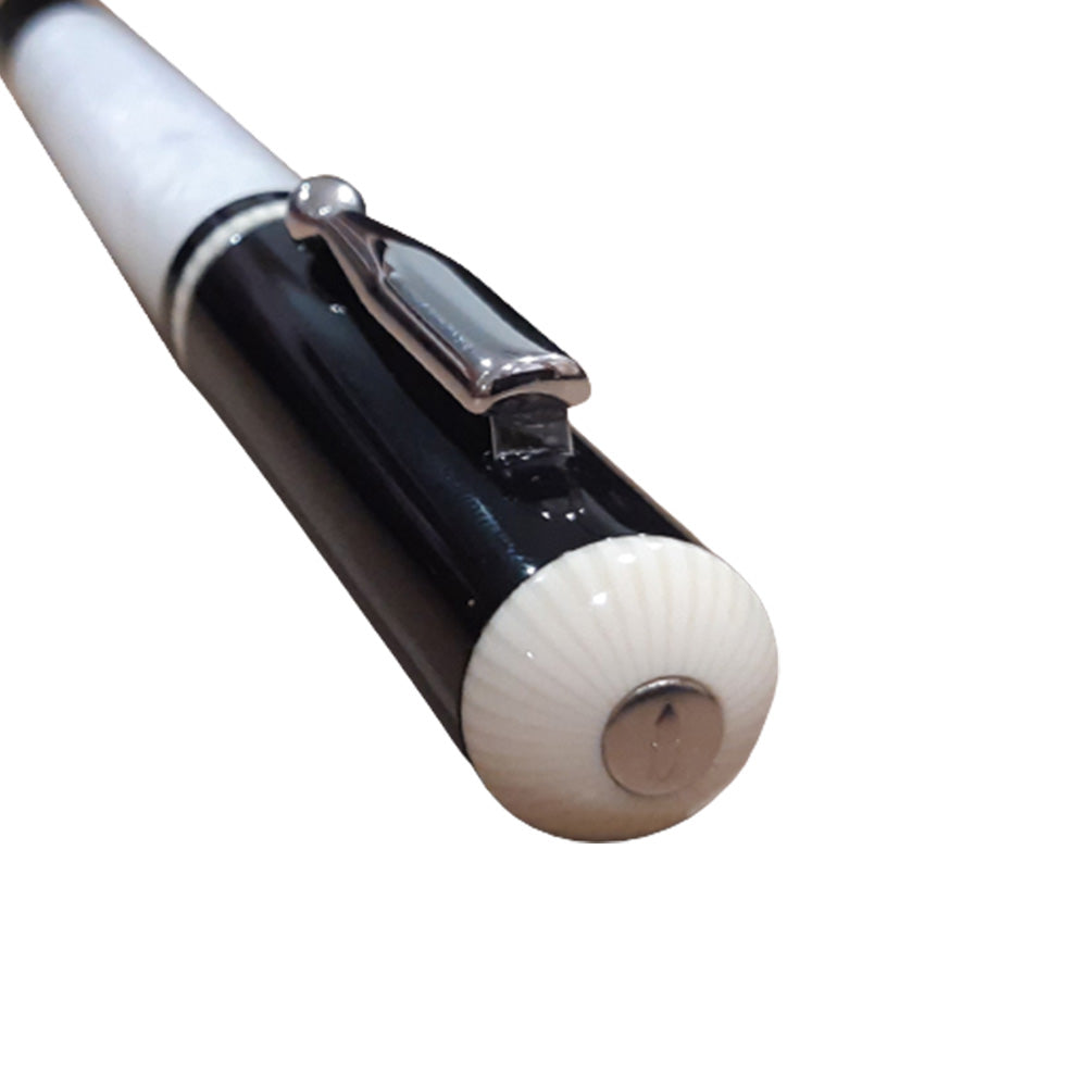 Delta Via Veneto Black-White Resin with Platinum Plated Trim Rollerball Pen