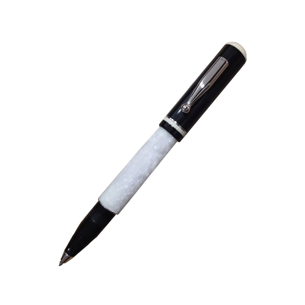 Delta Via Veneto Black-White Resin with Platinum Plated Trim Rollerball Pen