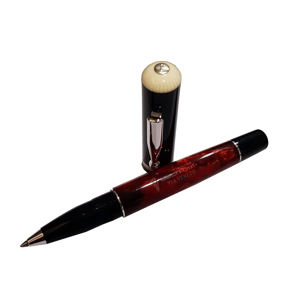 Delta Via Veneto Black-Red Resin Rollerball Pen