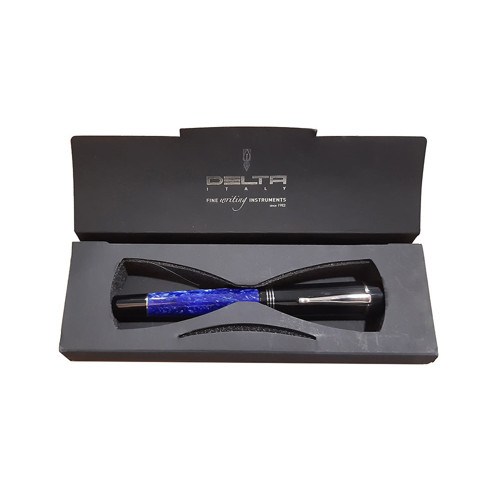 Delta Scrigno Marbled Blue-Black Resin with Rhodium Trim Rollerball Pen
