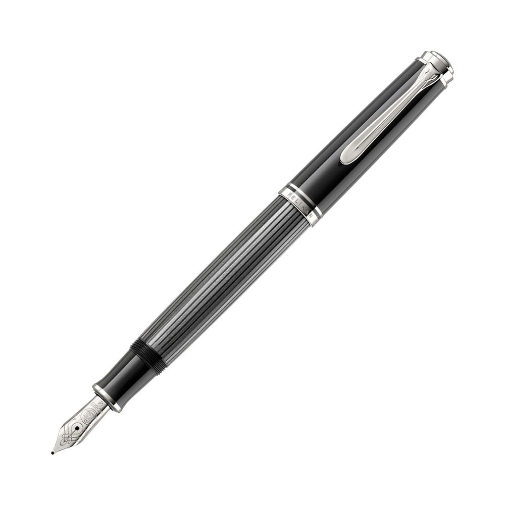 Pelikan Souvern M605 Stresemann Black-Silver Fountain Pen - 14Kt Extra Fine Nib
