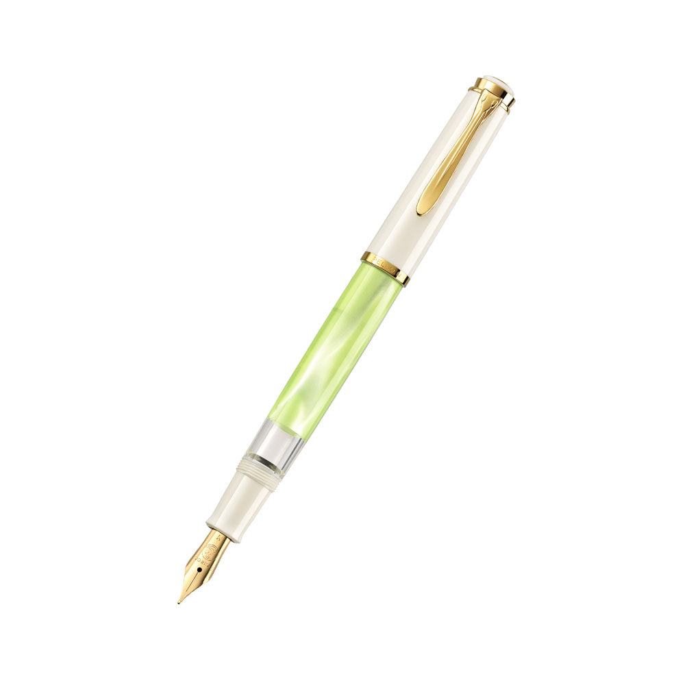 Pelikan M200 Pastel Green-White Resin with GT Fountain Pen - Broad Nib