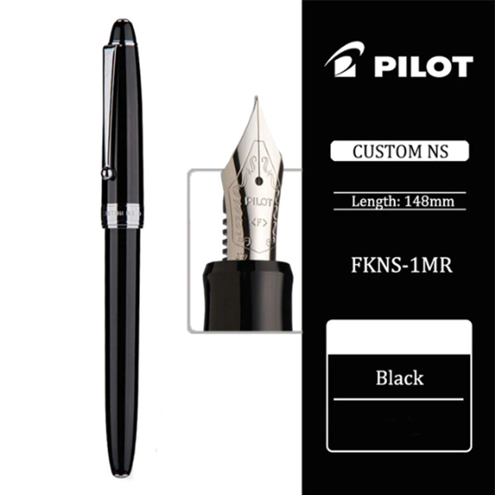 Pilot Custom NS Black Resin with Chrome Trim Fountain Pen – Medium Nib