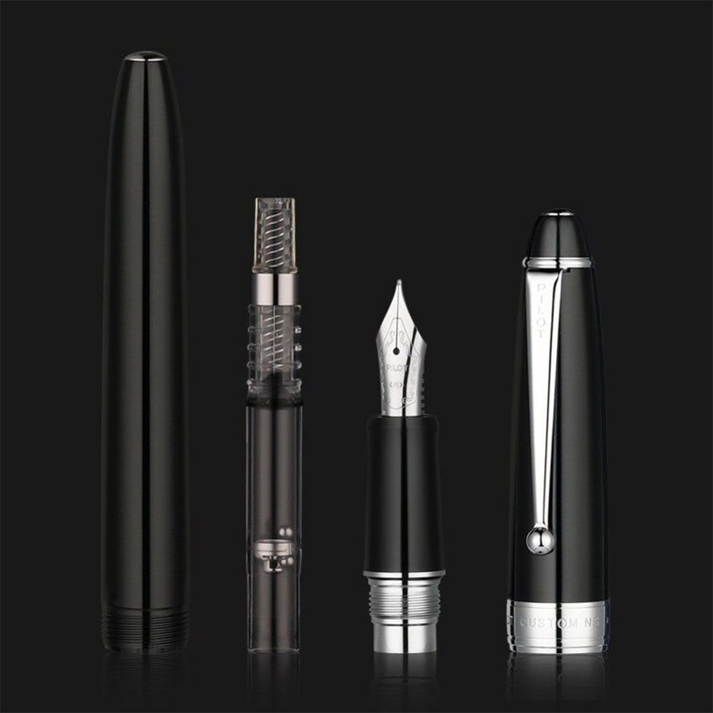 Pilot Custom NS Black Resin with Chrome Trim Fountain Pen – Medium Nib