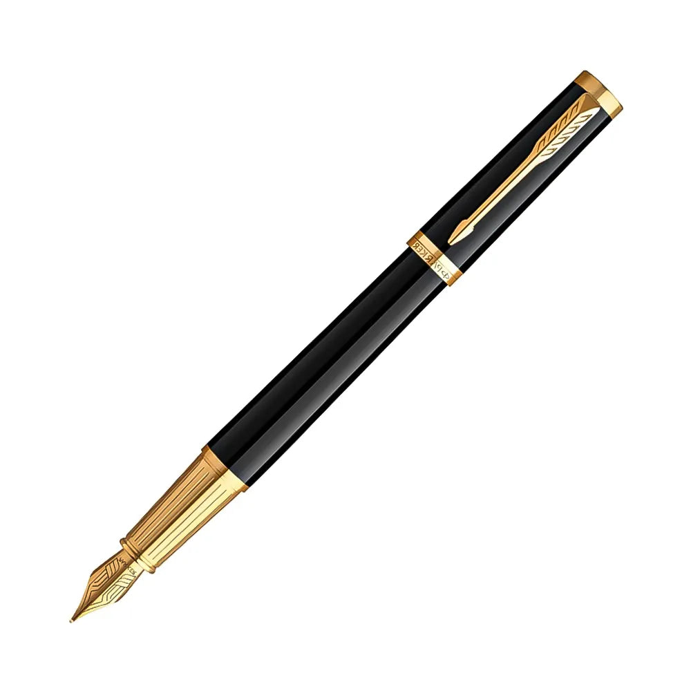 筆記具 paker 18k Parker Ingenuity Black Lacquer with Gold Trim Fountain Pen - Fine Nib
