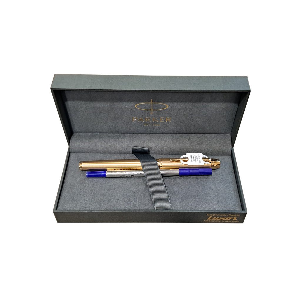 Parker Odyssey Gold GT Rollerball Pen Modern, Elegant And Professional, The Parker Odyssey Is A Pen Ready To Accompany You Everywhere. Parker Odyssey Delivers An Incredibly Smooth And Intense Writing Experience, While The Smart Design Offers A Stylish Look. Gold Gold Plated Trim Finish: Gold Finish Material: Brass, Decorative Coating Ink Colour: Blue Comes with Replaceable Refill Country of Origin: India