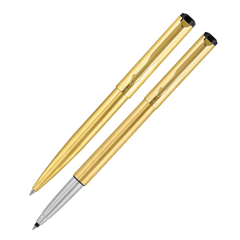 Parker Vector Gold with Gold Finish Clip Rollerball Pen & Ball Pen Set