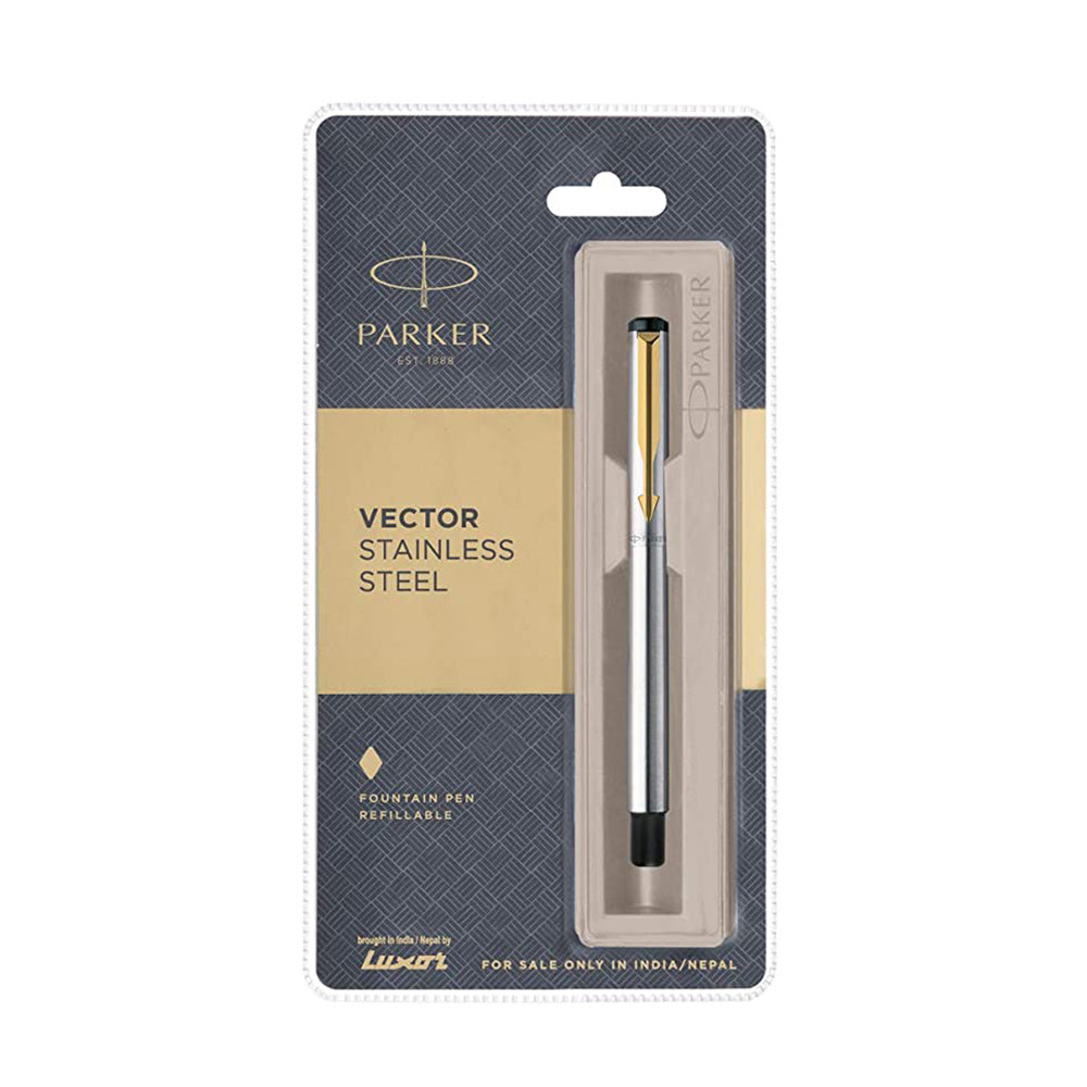 Parker Vector Stainless Steel GT Fountain Pen - Fine Nib