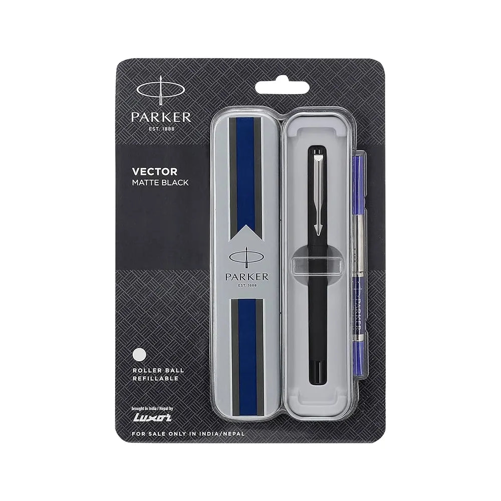 Parker Vector Matte Black Chrome Clip Rollerball Pen