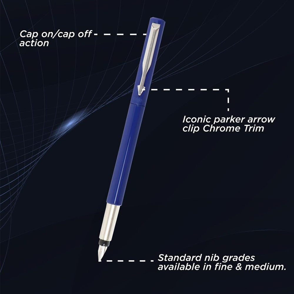 Parker Vector Standard Blue Calligraphy with Chrome Trim Fountain Pen