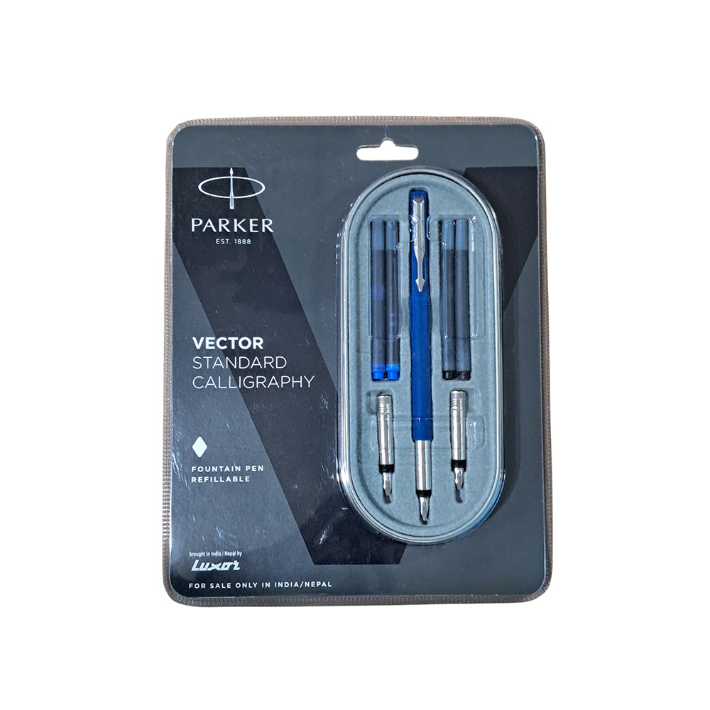 Parker Vector Standard Blue Calligraphy with Chrome Trim Fountain Pen
