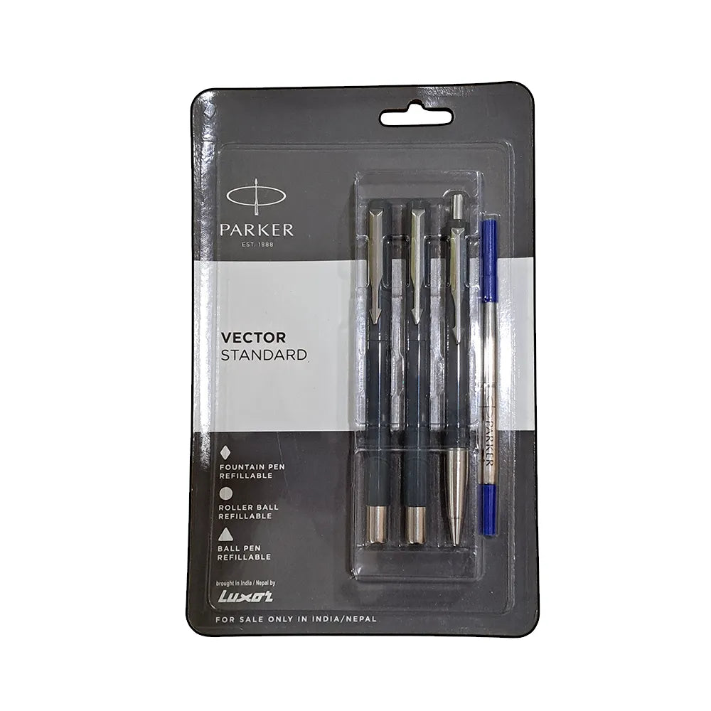 Parker Vector Standard Dark Grey CT Fountain Pen + Rollerball Pen + Ball Pen Set