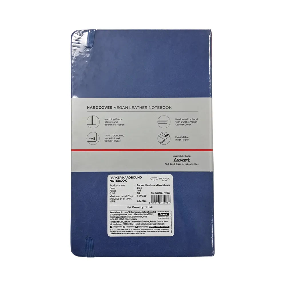 Parker Hardbound Vegan Leather A5 192 Pages Notebook - Blue