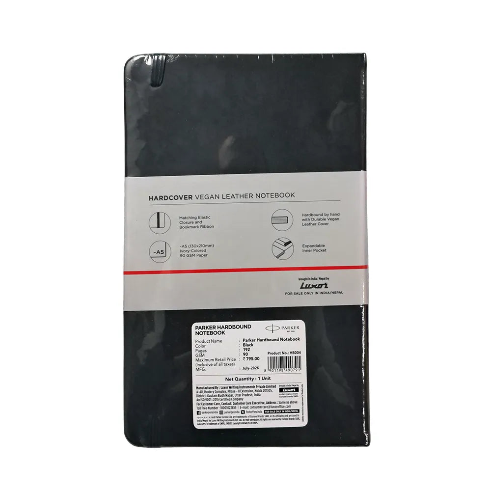 Parker Hardbound Vegan Leather A5 192 Pages Notebook - Black