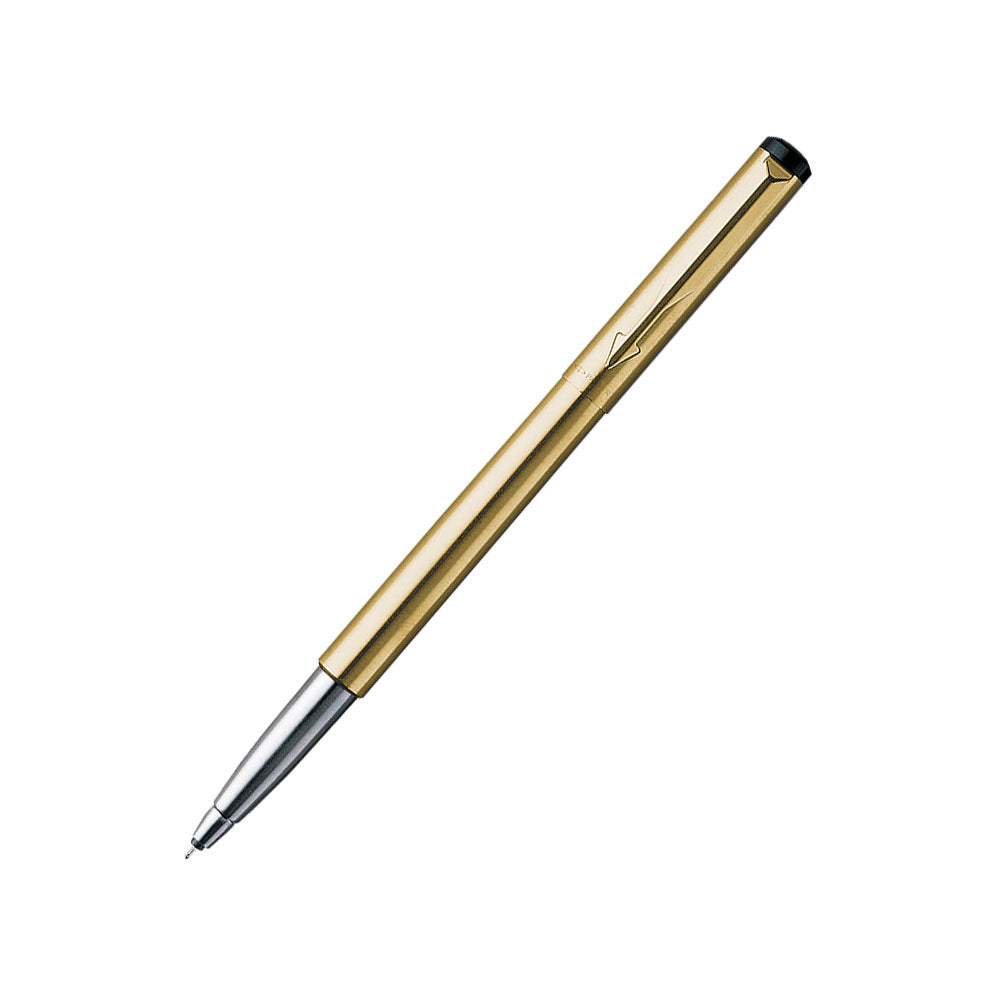 Parker Vector Gold Rollerball Pen with Card Holder Free Gold plated stainless steel cap and barrel with matching gold plated clip. Cap on/cap off supplied with roller ball refill with ultra fine navigator technology. Specially formulated ink flows flawlessly for a superior writing Parker Rollerball pen comes in Gold color with gold accents Cap on/cap off supplied with roller ball refill with ultra fine navigator technology 1N Free Card Holder inside the box Made in India