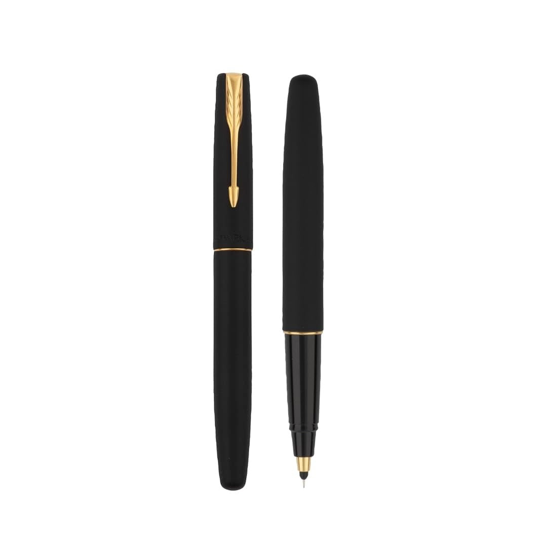 Parker Frontier Matte Black Gold Trim Rollerball Pen with Card Holder (Combo Pack)