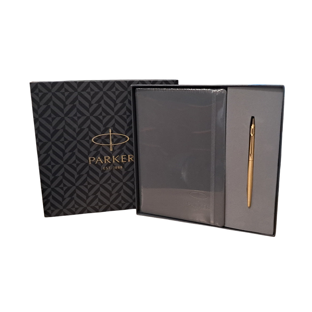 Parker Classic Gold Ballpoint Pen with Parker Grey A5 Notebook