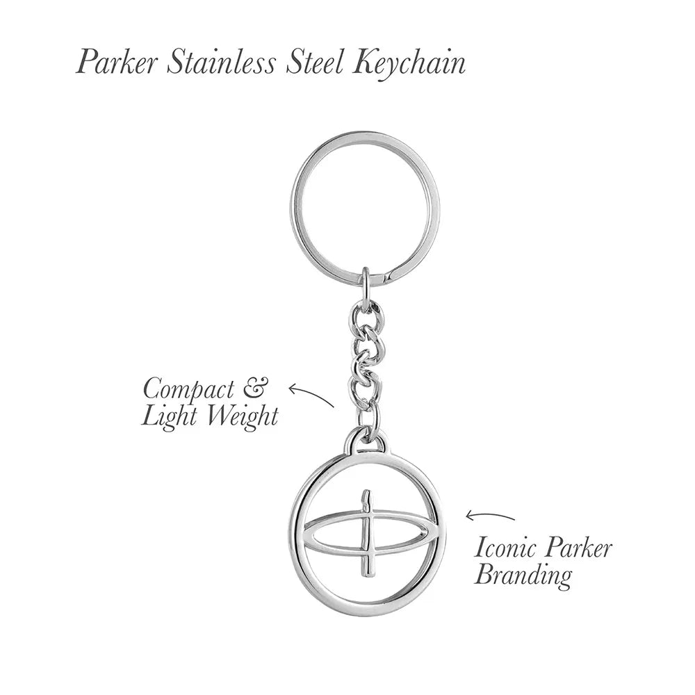 Parker Galaxy Standard Gold Trim Rollerball Pen with Parker Logo Silver Keychain