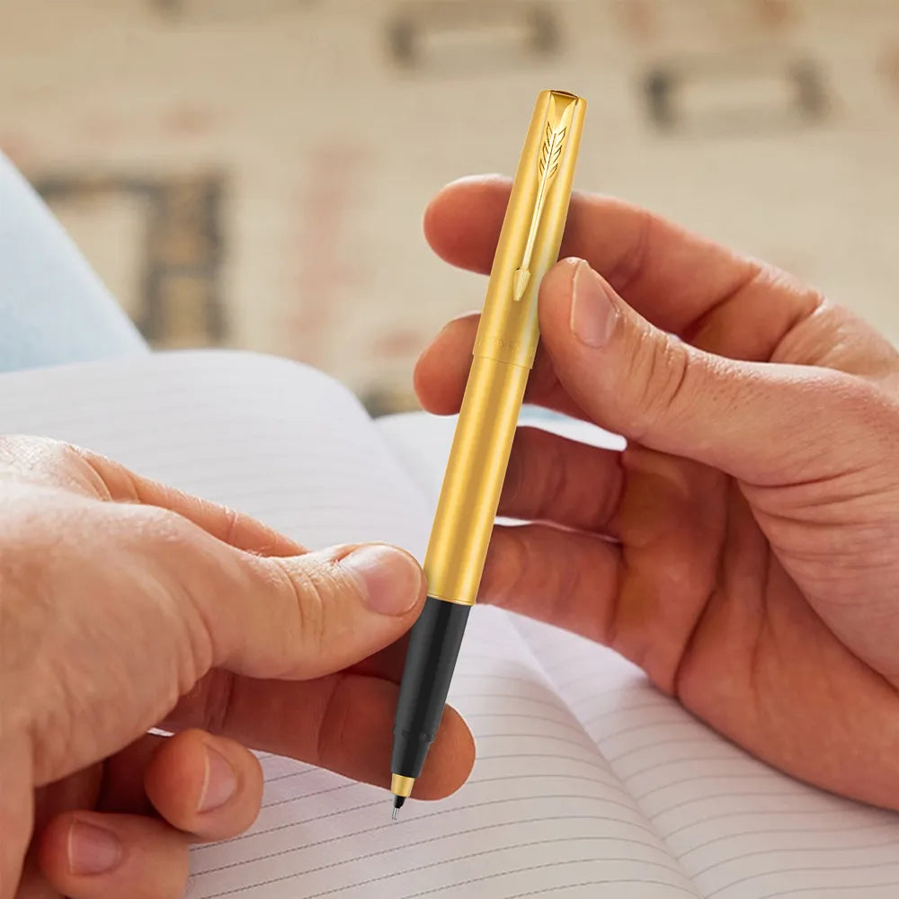 Parker Frontier Gold Rollerball Pen + Notebook + Parker Logo Keychain