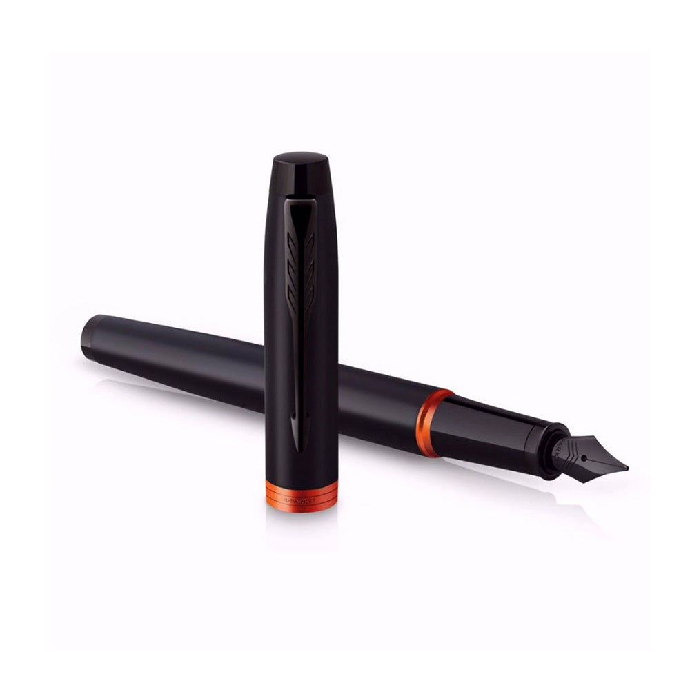Parker IM Flame Orange Black Trim Fountain Pen - Medium Nib