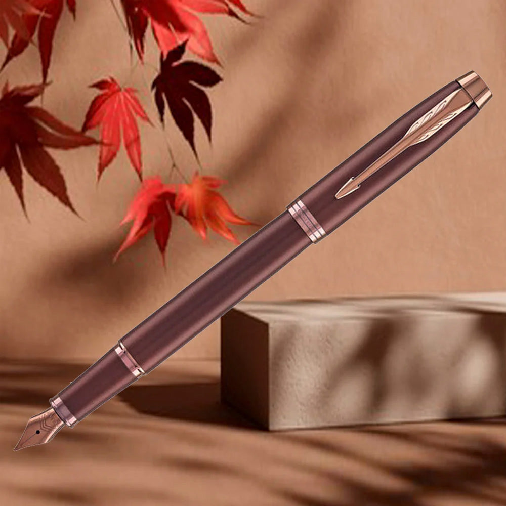 Parker IM Monochrome Burgundy Trim Fountain Pen - Fine Nib