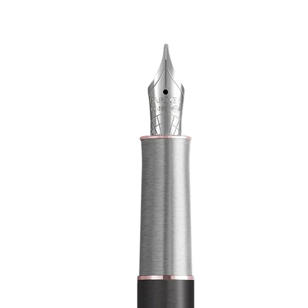 Parker Sonnet Metal & Grey Lacquer Rose Gold Trim Fountain Pen - 18Kt Gold Rhodium-Plated Fine Nib