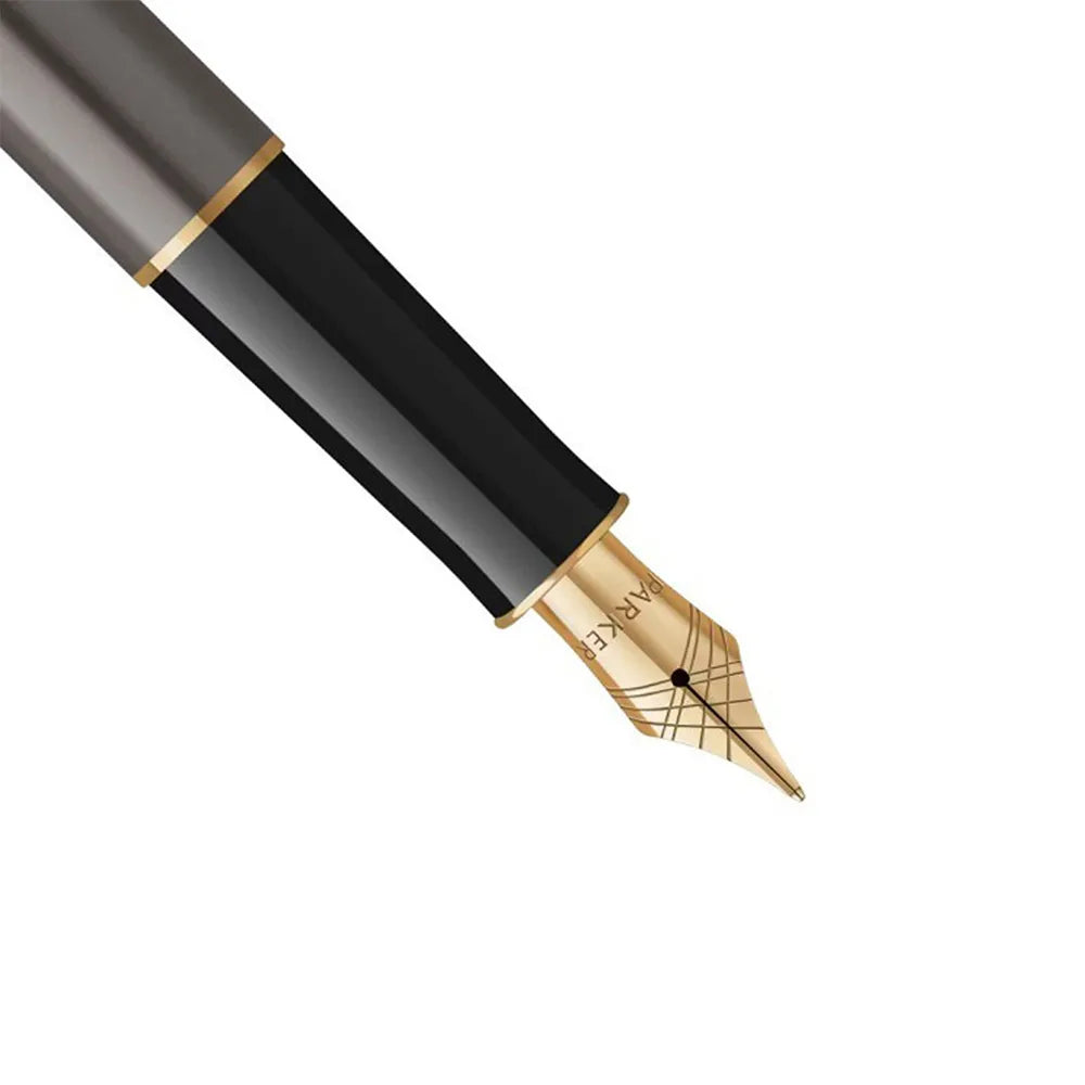 The Sonnet’s grey and gold finish combine with luxurious styling to firmly position it as an exemplar of Parker sophistication. The intricate detailing and gold PVD coating of the clip and brass trims combine perfectly with the stainless steel cap and barrel, beautifully finished in a classic grey lacquer. It’s an enduring, signature design that represents the very essence of Parker elegance and understatement. The Parker Sonnet’s elegant profile feels delightful in the hand, offering a refined writing expe