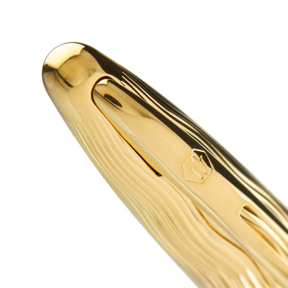 Waterman Carene Essential Black & Gold with Gold Trim Fountain Pen - 18Kt Gold Rhodium-Plated Medium Nib